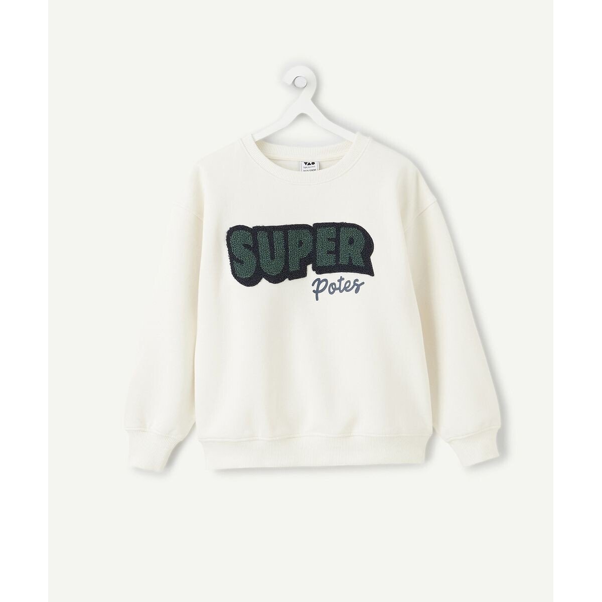 Sweat col rond avec animation bouclette devant ecru, TAPE A L'OEIL