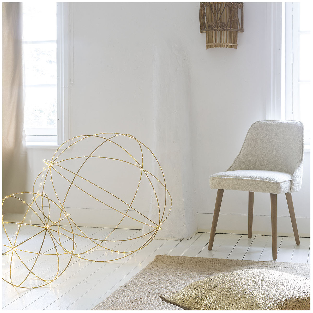 Chaise bouclette beige, BLANC D’IVOIRE