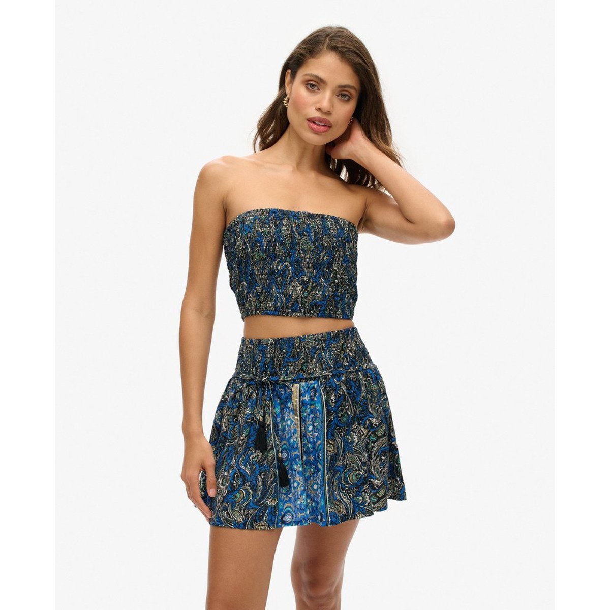 Mini-jupe à motif cachemire bleu marine à motif feuilles cachemire, SUPERDRY