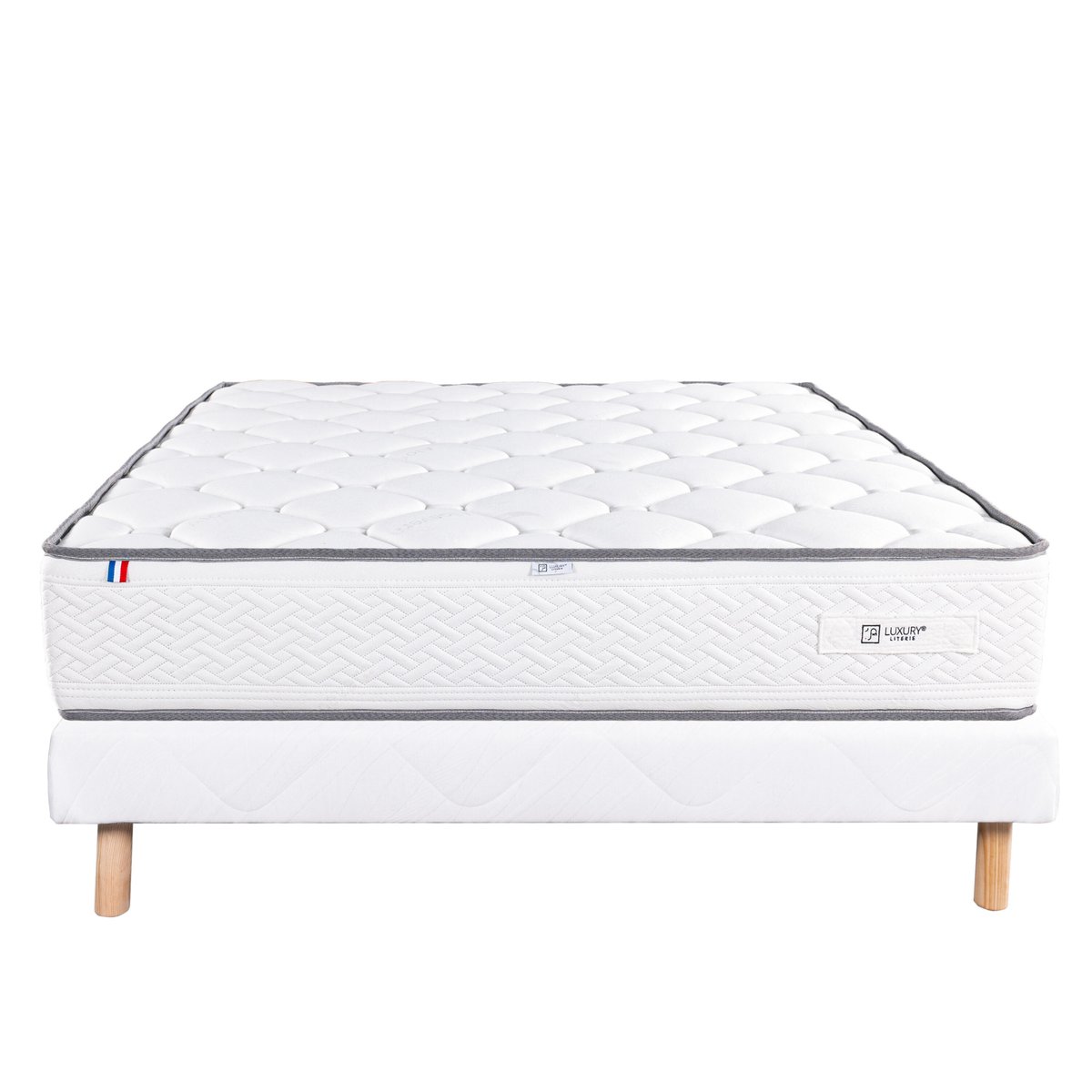 Ensemble literie ferme 20 cm en mousse haute densité avec sommier tapissier blanc blanc, HOME MAISON