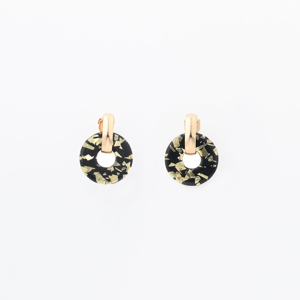 Boucles d'oreilles clips – disques en résine noirs et dorés noir, BALABOOSTE