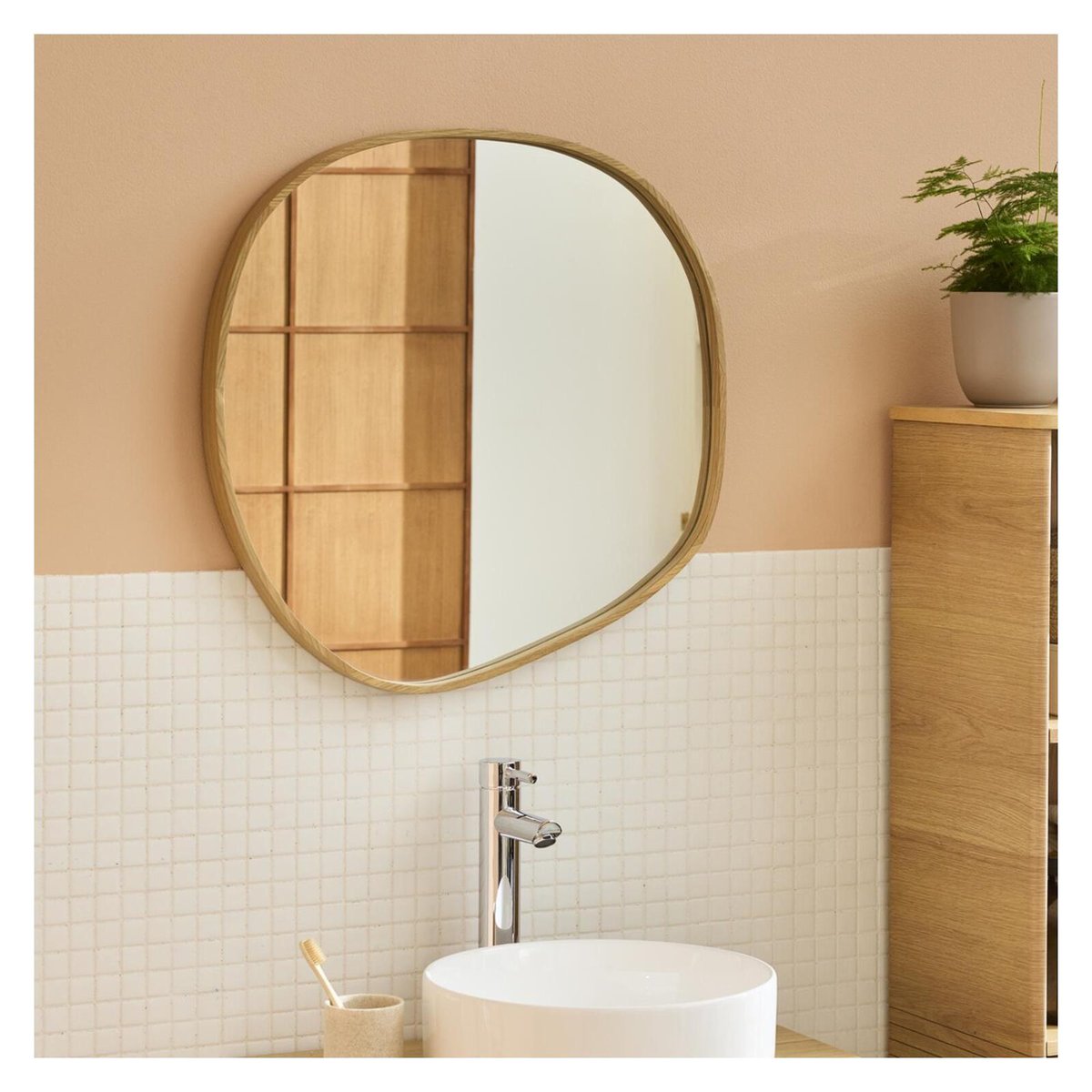 Miroir galet chêne 60x60cm LEONIE chêne, MOB IN