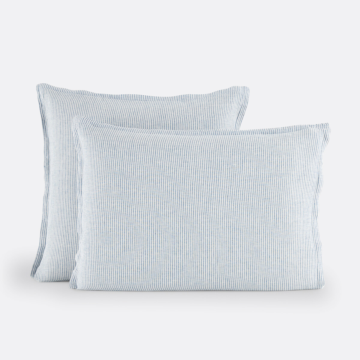 Taie d'oreiller en lin lavé, Limona bleu rayé bleu, LA REDOUTE INTERIEURS