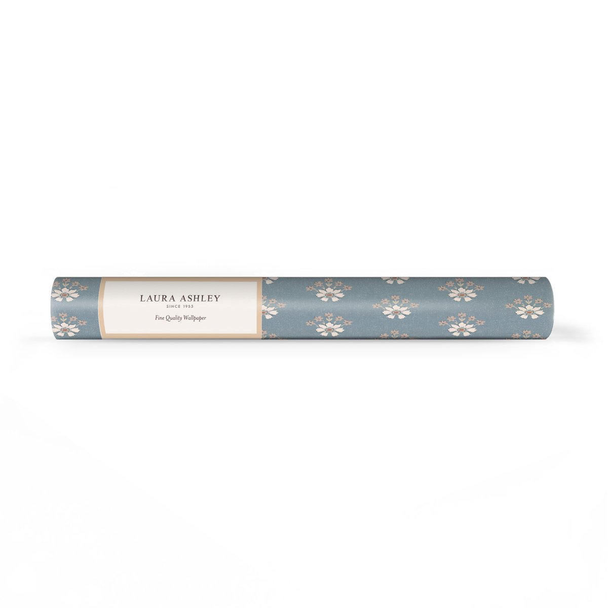 Papier peint fleuri Semington Floral Geo bleu, beige, blanc, LAURA ASHLEY