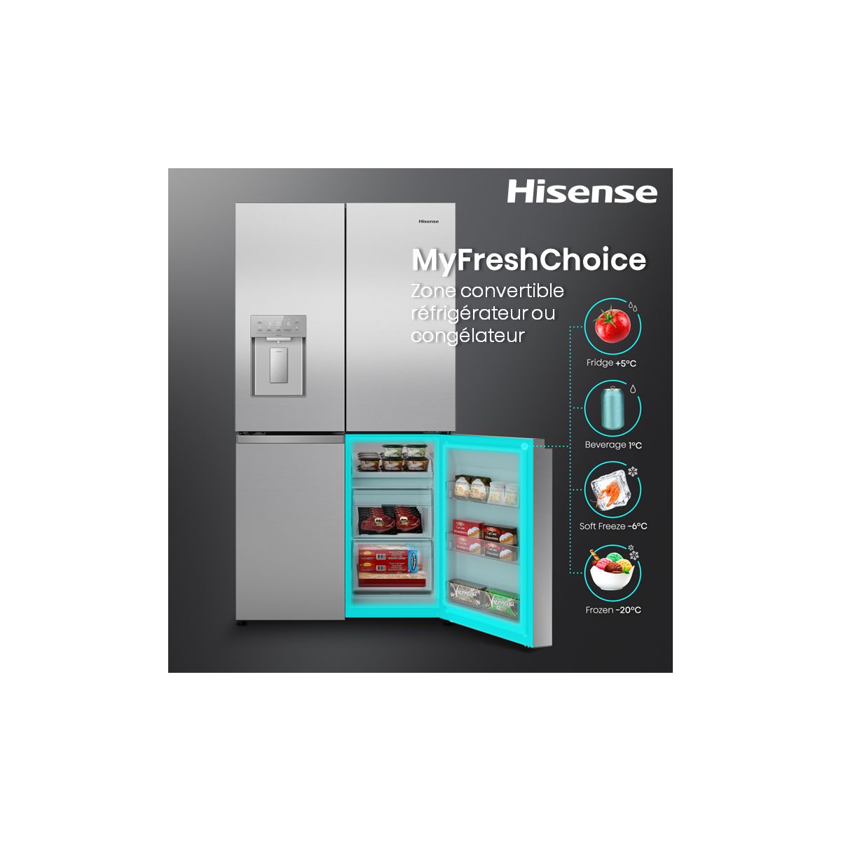 Réfrigérateur multi portes RQ640P5SSD couleur unique, HISENSE