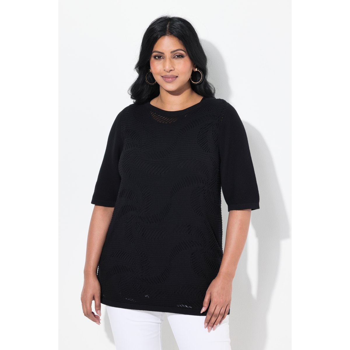 Pull encolure bateau et manches courtes. noir, ULLA POPKEN