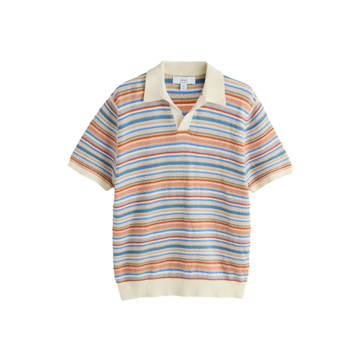 Polo standard rayé bouclé à col trophy bleu/blanc, NEXT