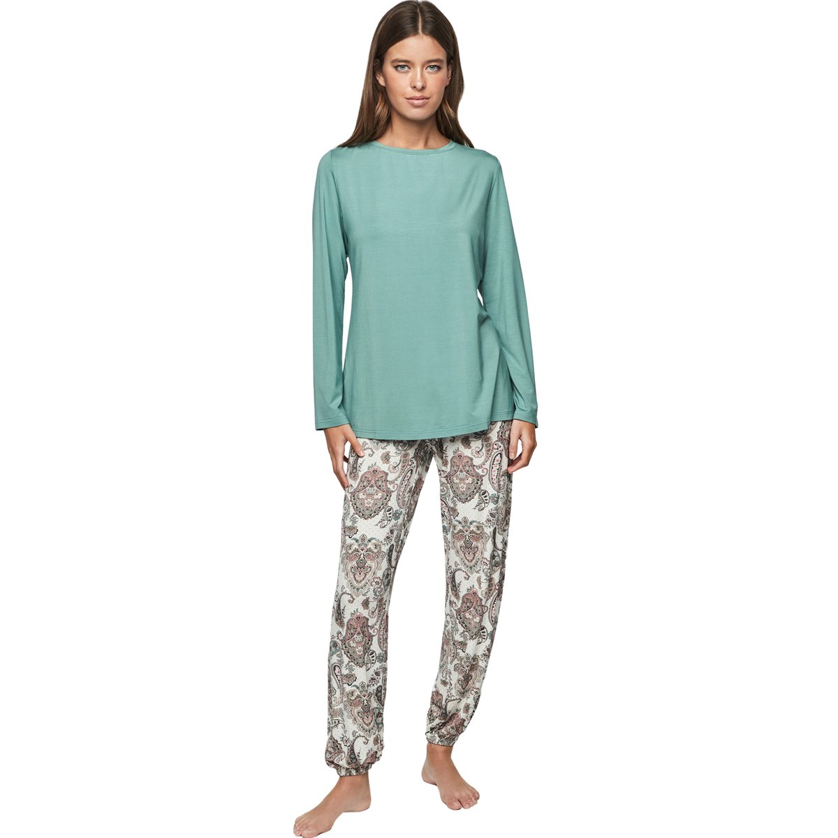 Pyjama pantalon top manches longues P109 CACHEMIRE BAMBOO vert, SELMARK