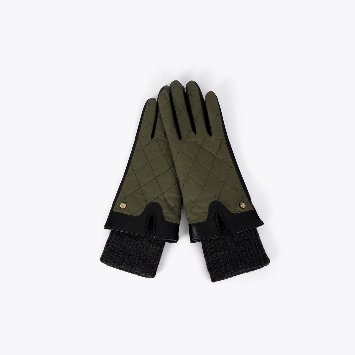 Gants matelassés à poignet tricoté kaki foncé, LOLA CASADEMUNT