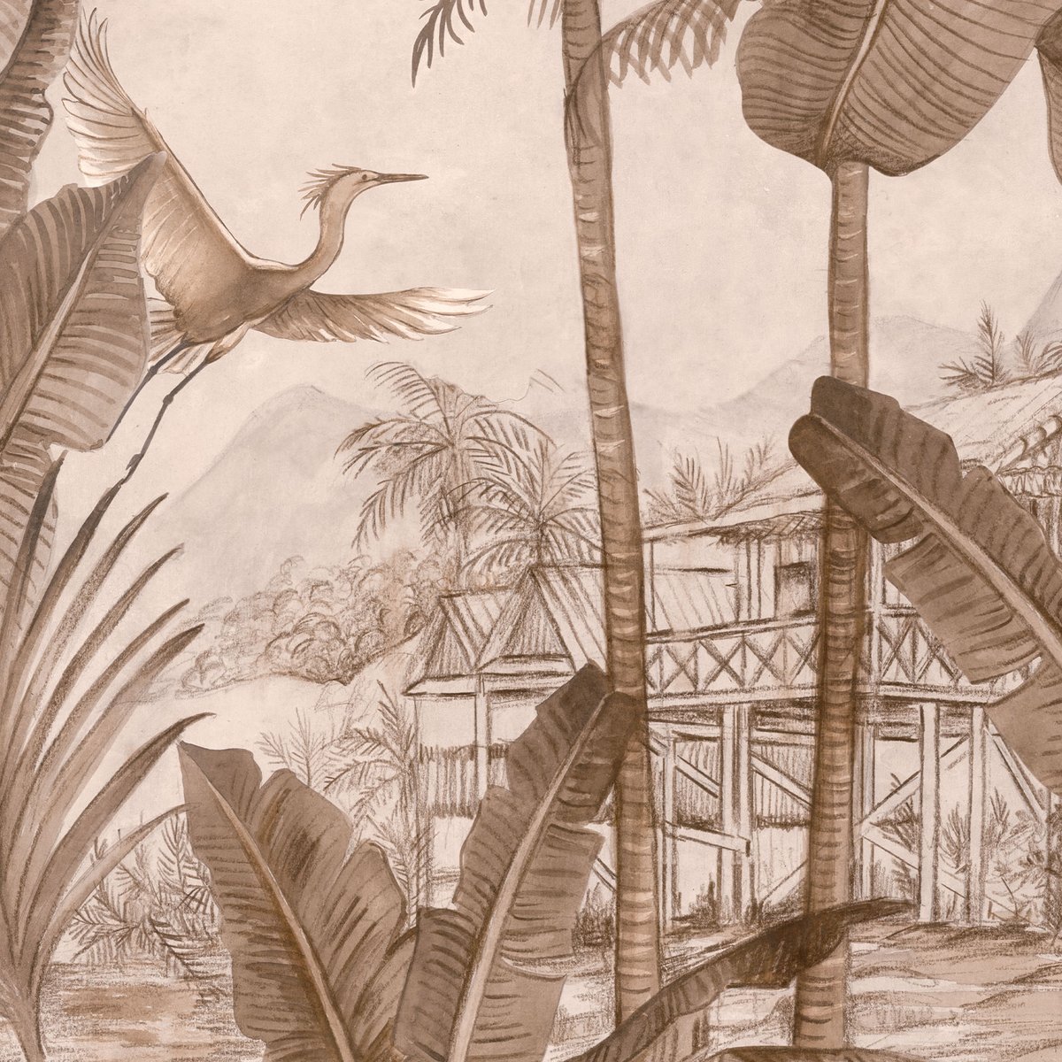 Papier peint déco jungle marron, HEXOA