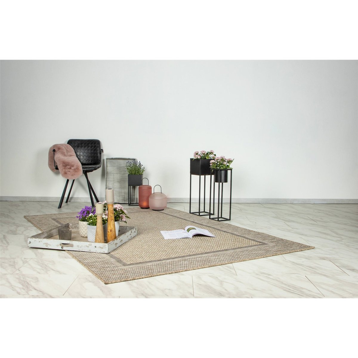 Tapis intérieur extérieur beige naturel sable et taupe, ARTE ESPINA