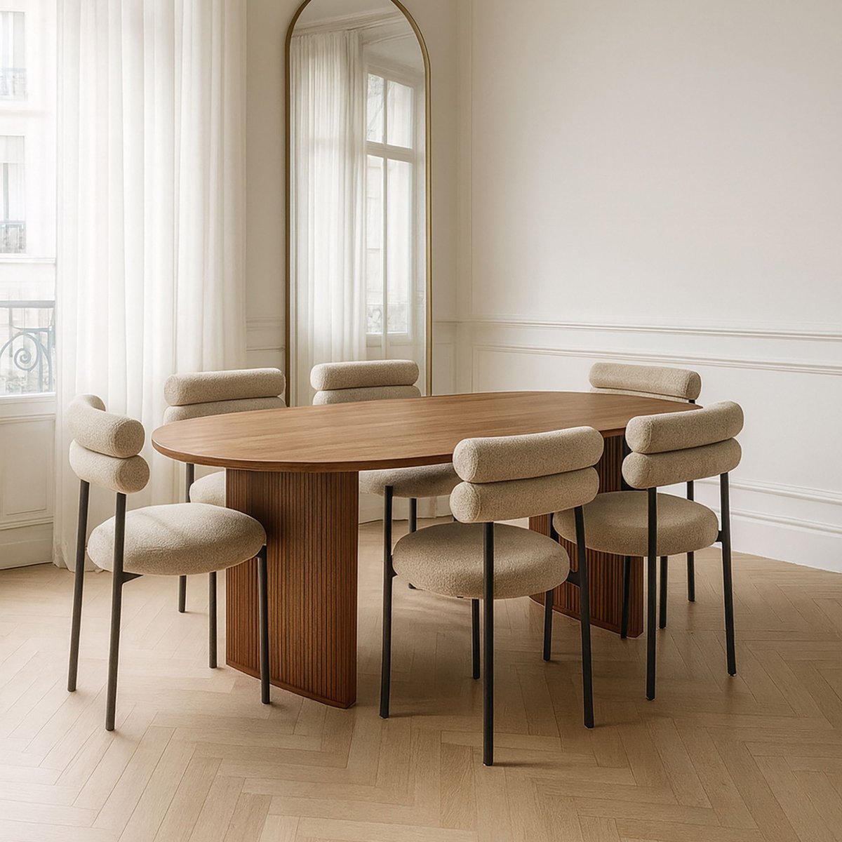 Ensemble table et 6 chaises, GINA beige-naturel-noir, NOW'S HOME