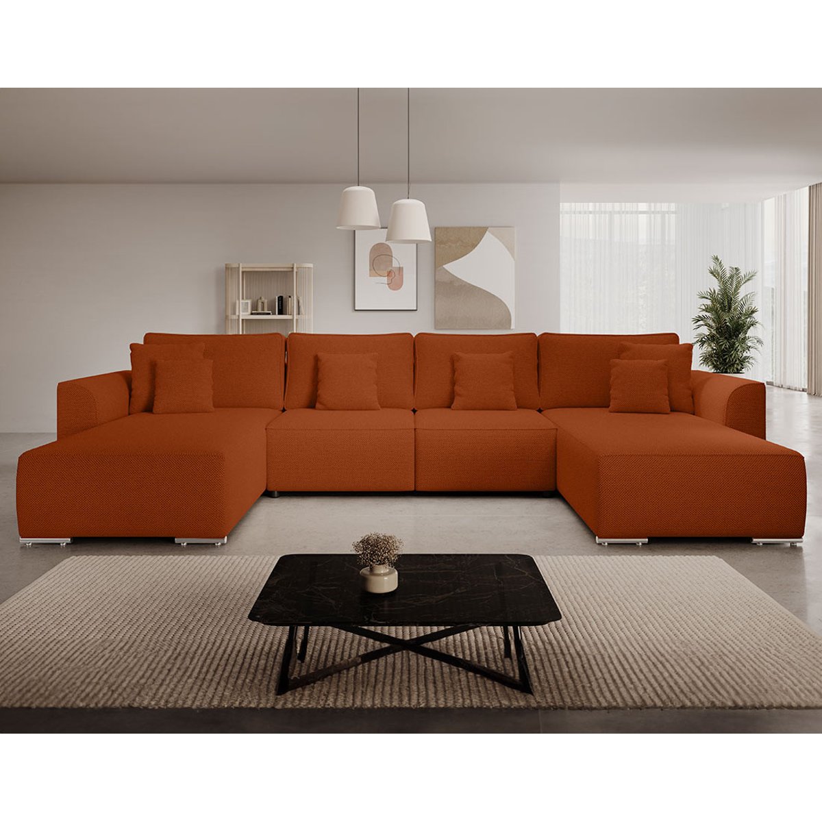 Canapé Panoramique Convertible 7 places - GABRIEL rouge, BEST MOBILIER
