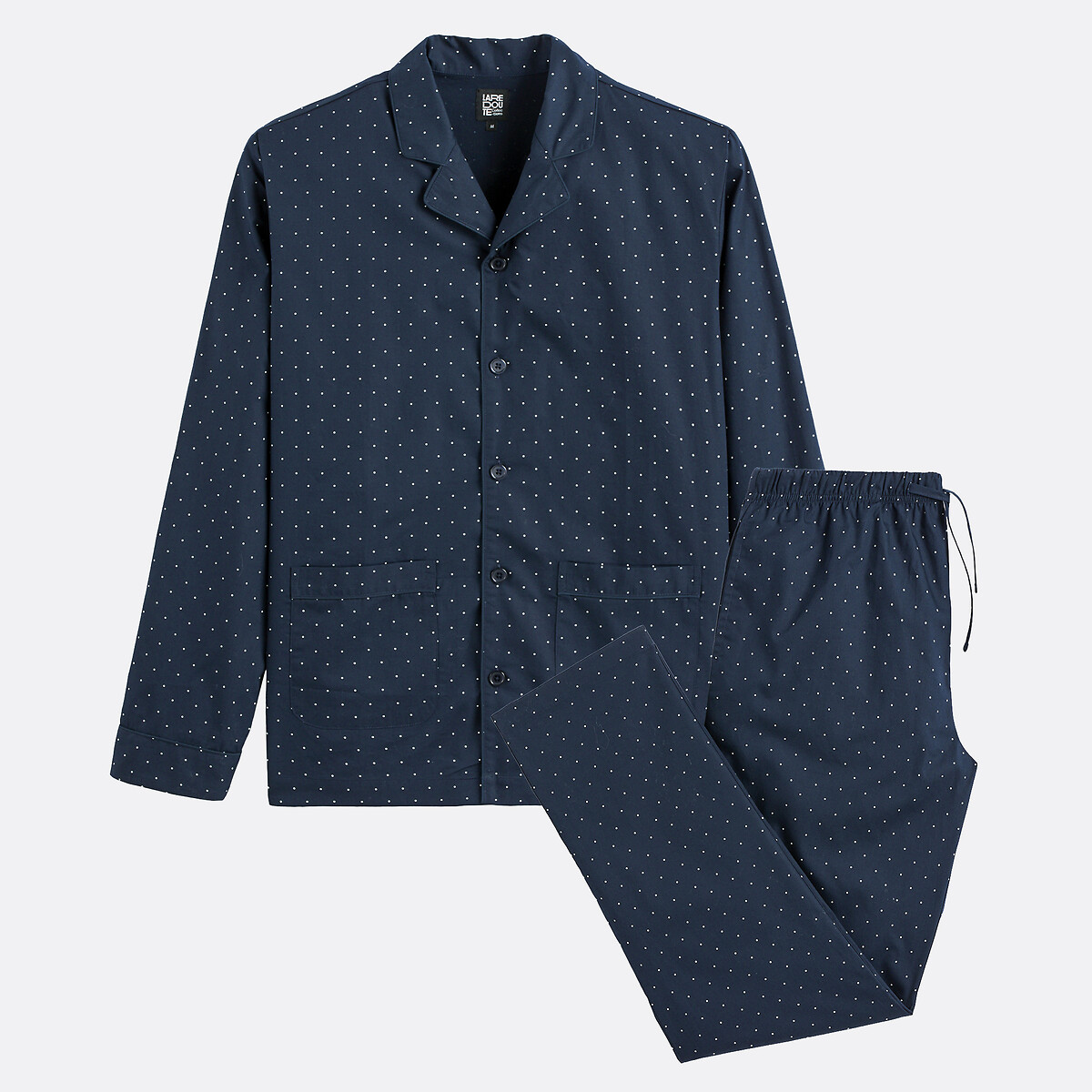 Pyjama long en popeline à pois bleu marine imprimé, LA REDOUTE COLLECTIONS
