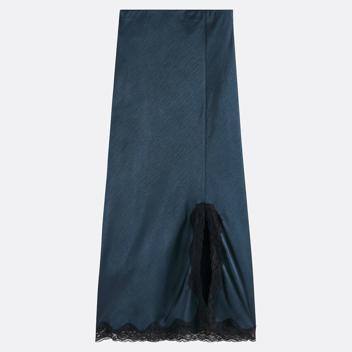 Straight Satin Skirt with Lace Detail midnight blue, LA REDOUTE COLLECTIONS