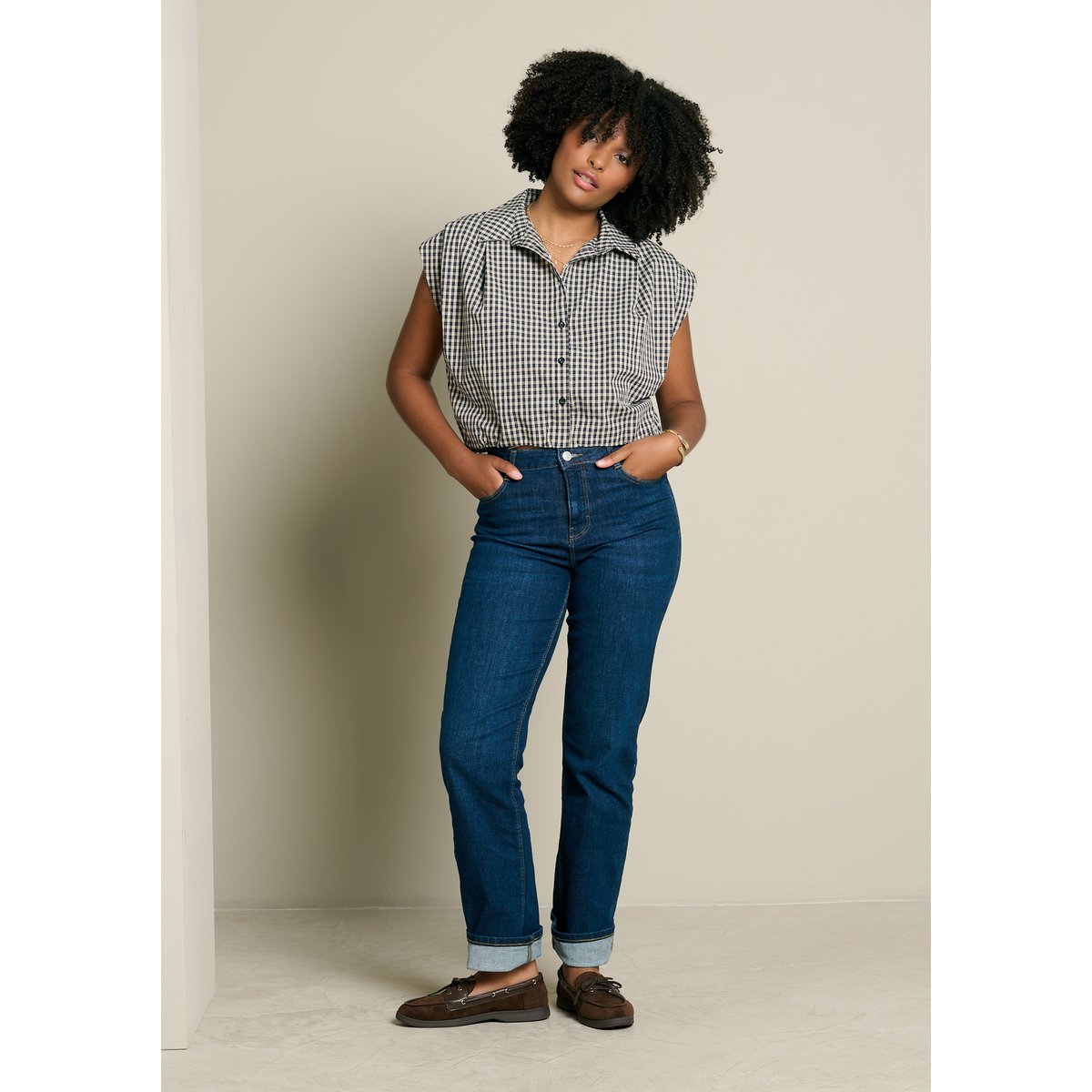 Chemise sans manches effet boule bleu marine, LOLALIZA