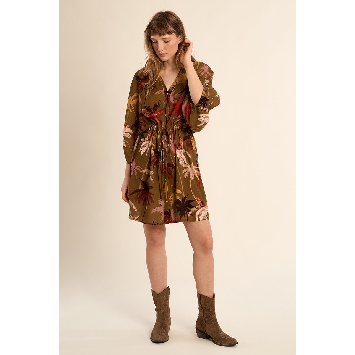 Robe courte, imprimée khaki moana, MOLLY BRACKEN
