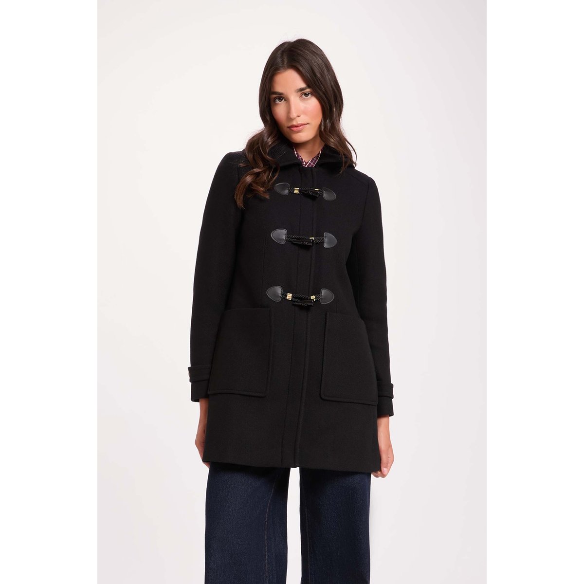 Manteau mi-long brandebourg noir, MORGAN