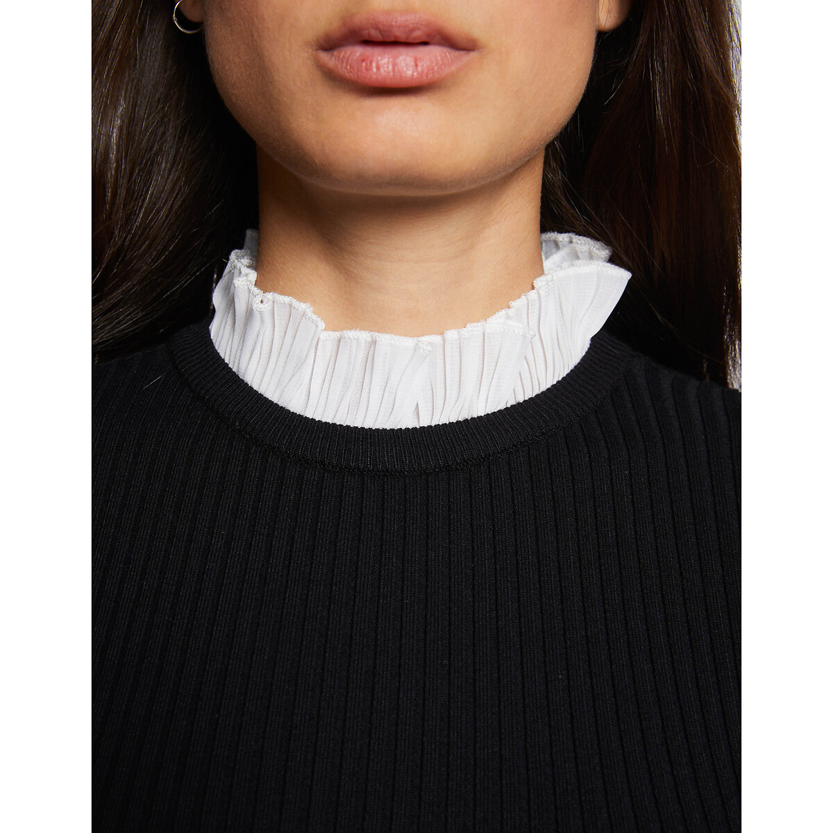 Pull fine maille manches longues col montant noir, MORGAN