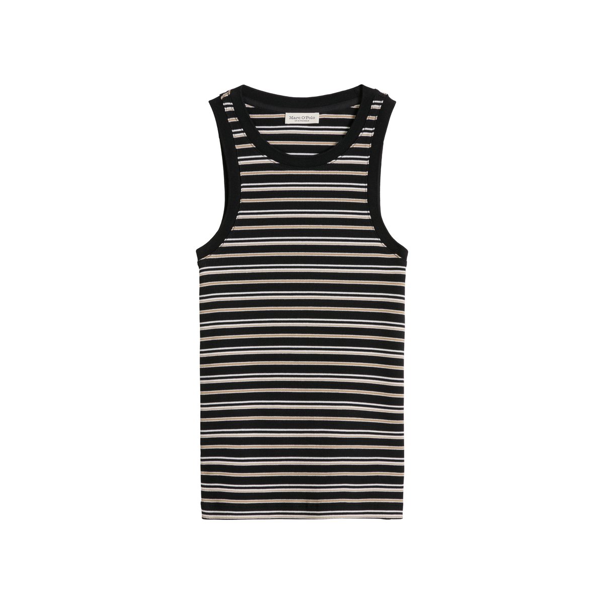 Top côtelé slim en mélange de coton organique et de lyocell noir, MARC O'POLO