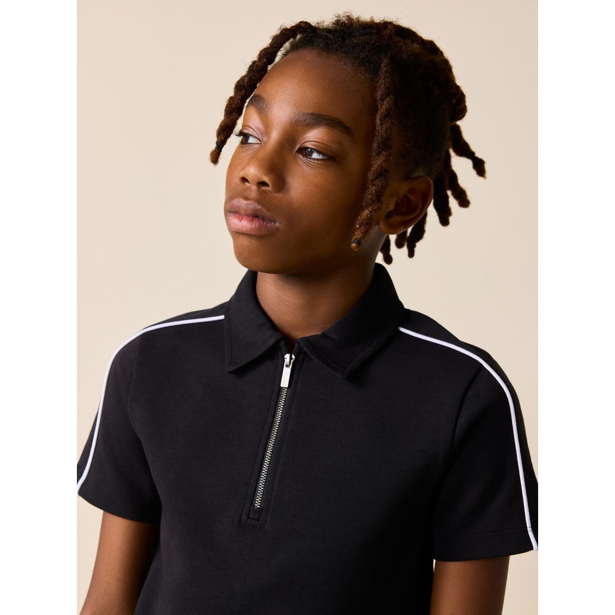 Ensemble short et polo à col zippé noir, NEXT