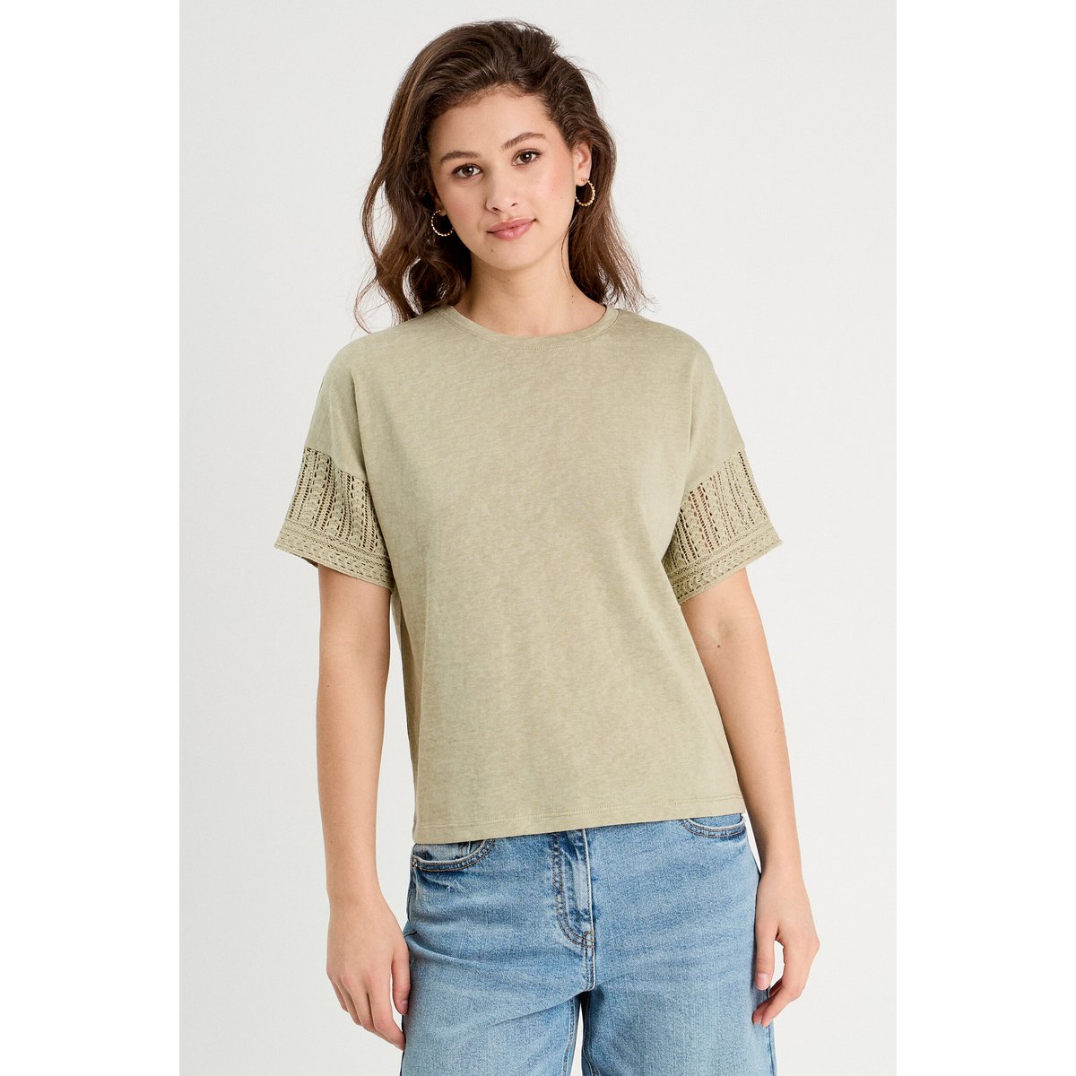 T-shirt manches courtes vert kaki, CACHE CACHE