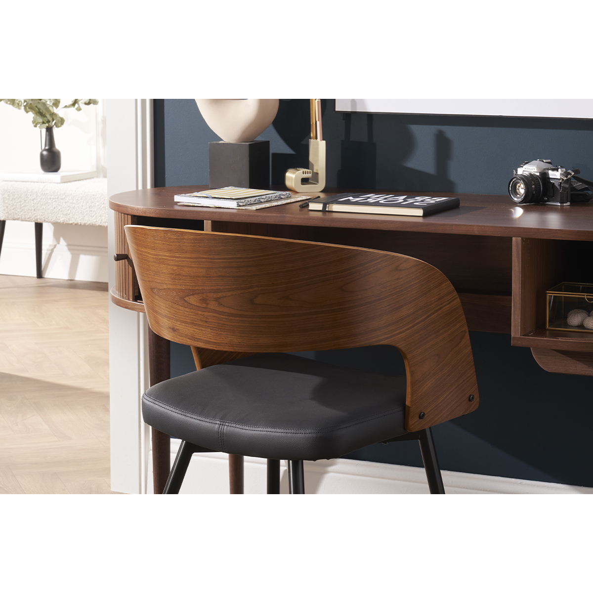 Chaises design bois foncé noyer, assises et métal noirs (lot de 2) RIFF noyer / noir, MILIBOO