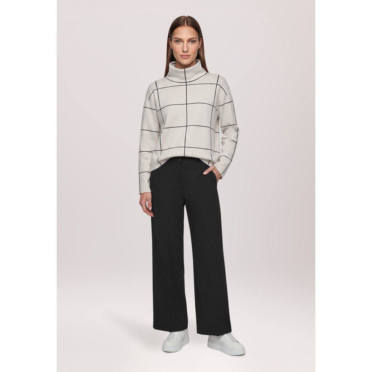 Pull-over en maille à col patch beige/black, BETTY BARCLAY