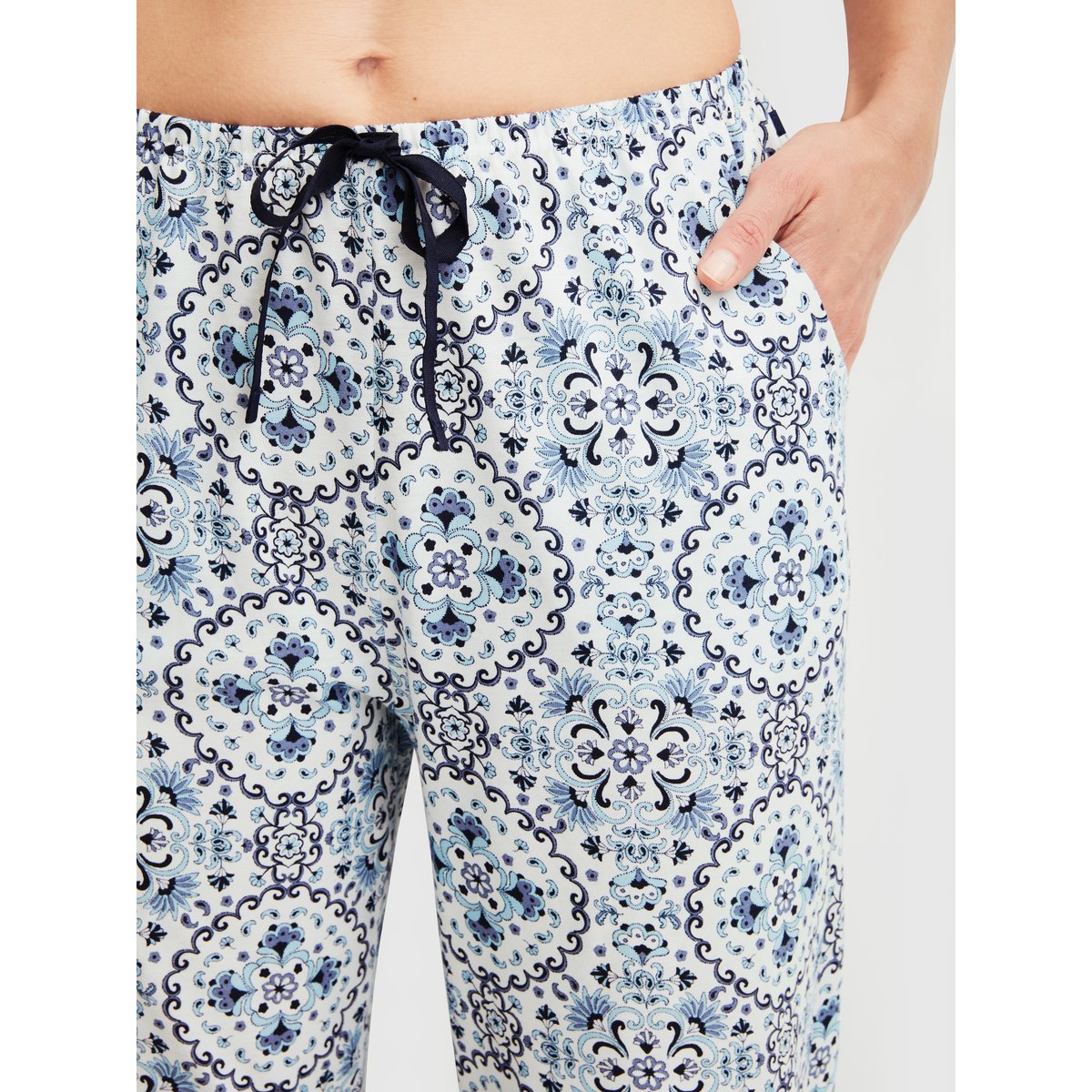 Pantalon de pyjama avec poches latérales Coton FAVOURITES TILES blanc étoilé, CALIDA