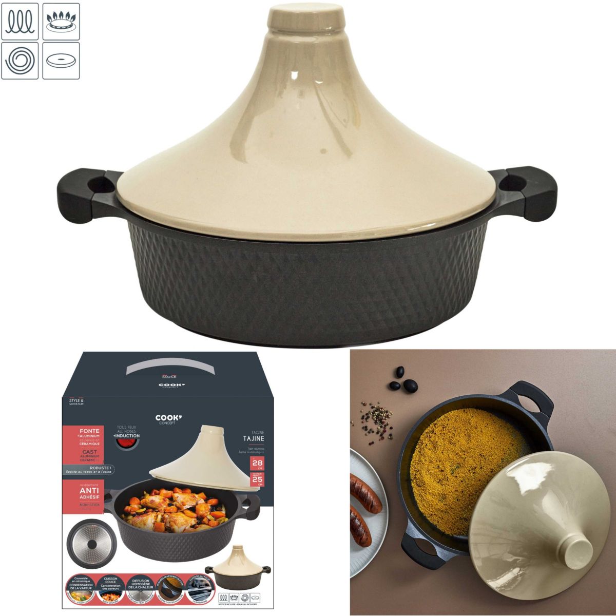 Tajine 28cm induction couleur unique, COOK CONCEPT