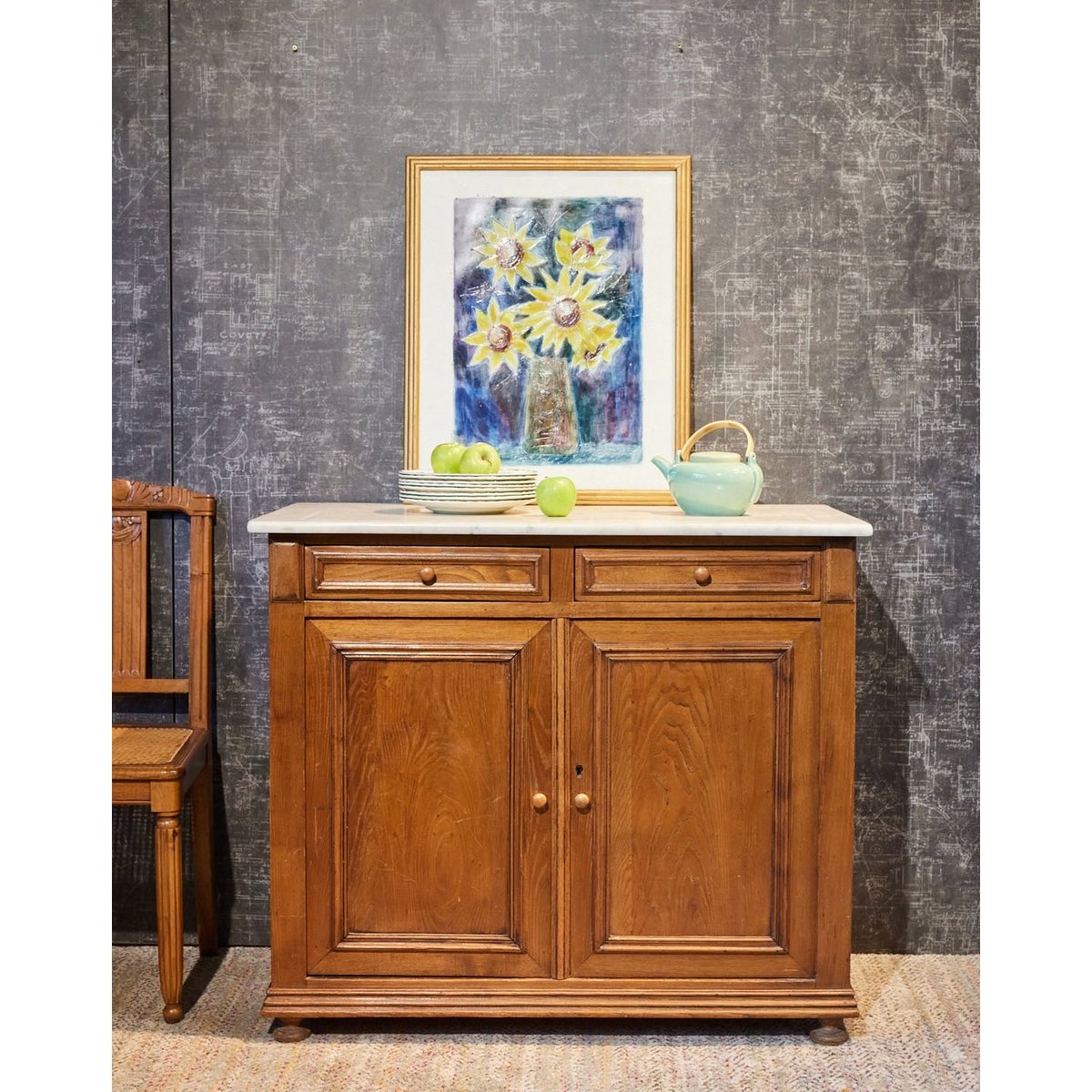 Commode de toilette en marbre Garance N°758 - Bon état bois clair, DEBONGOUT
