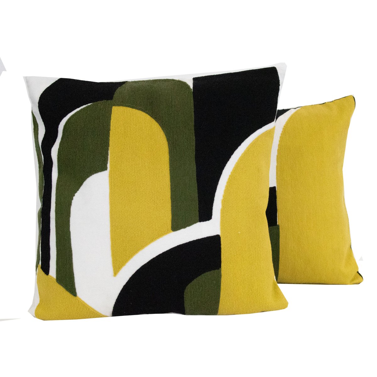 Coussin brodé en relief motif abstrait vert, SUD ETOFFE