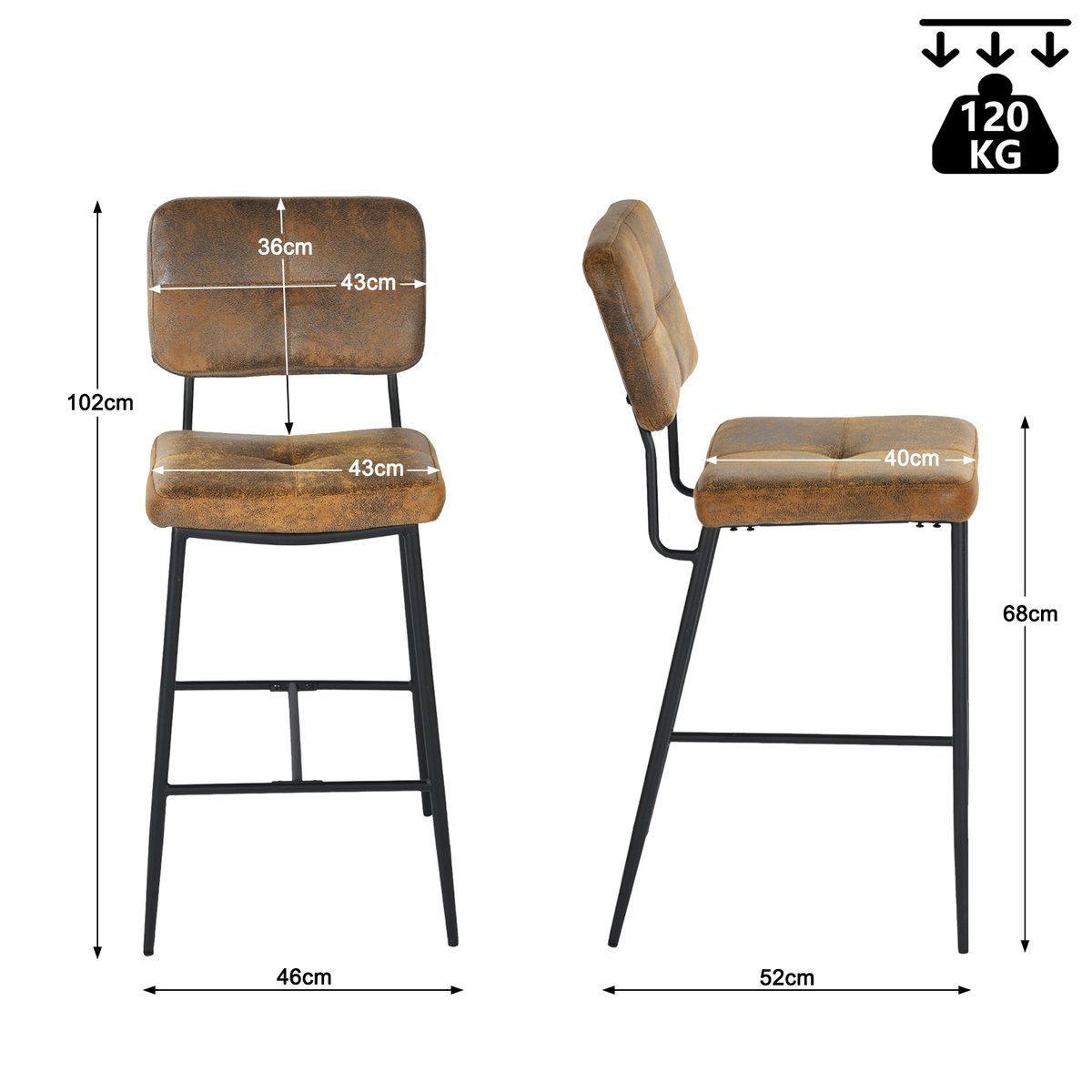 Lot de 6 tabouret de bar rétro vintage, INDEPENDENCE marron, MEUBLES COSY