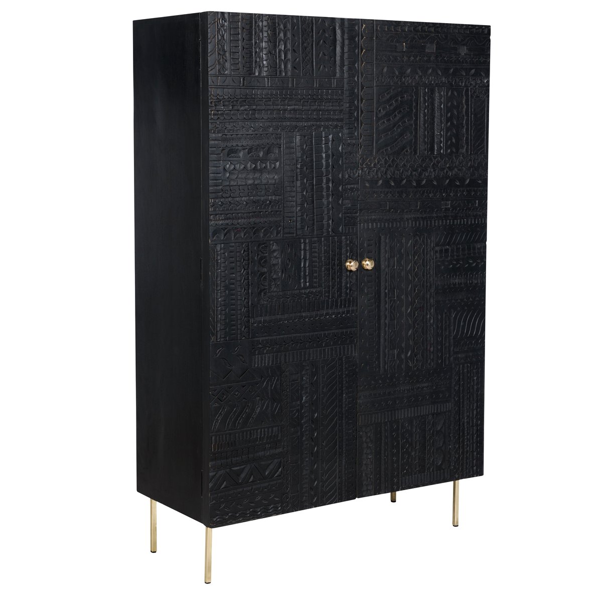 Armoire gravée en bois et métal - CHIMANE noir, MAISON PAVANE