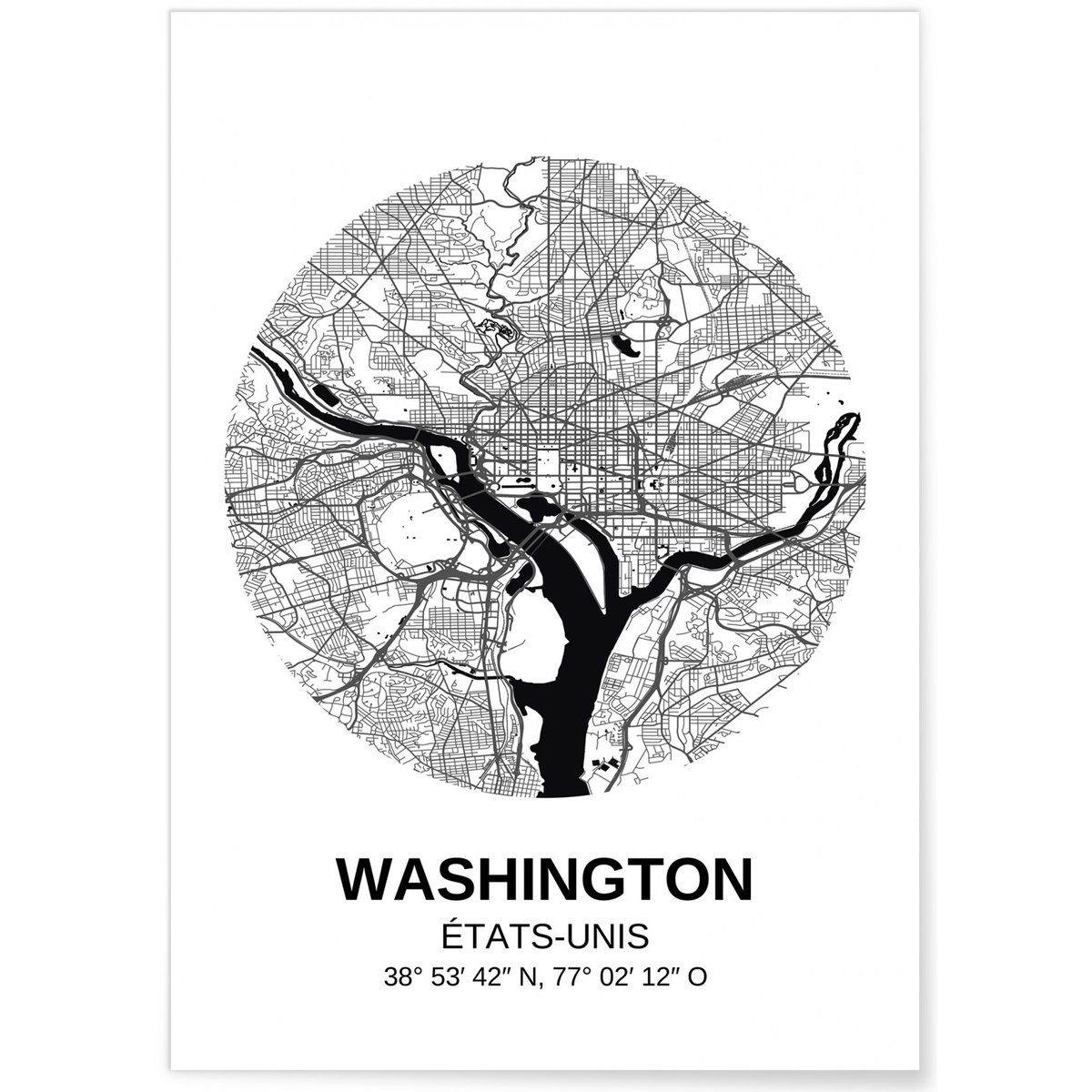 Affiche Carte Washington blanc, L'AFFICHERIE