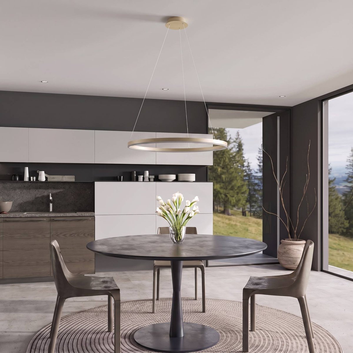 Suspension en métal moderneLED, Albiona beige, blanc, ARCCHIO