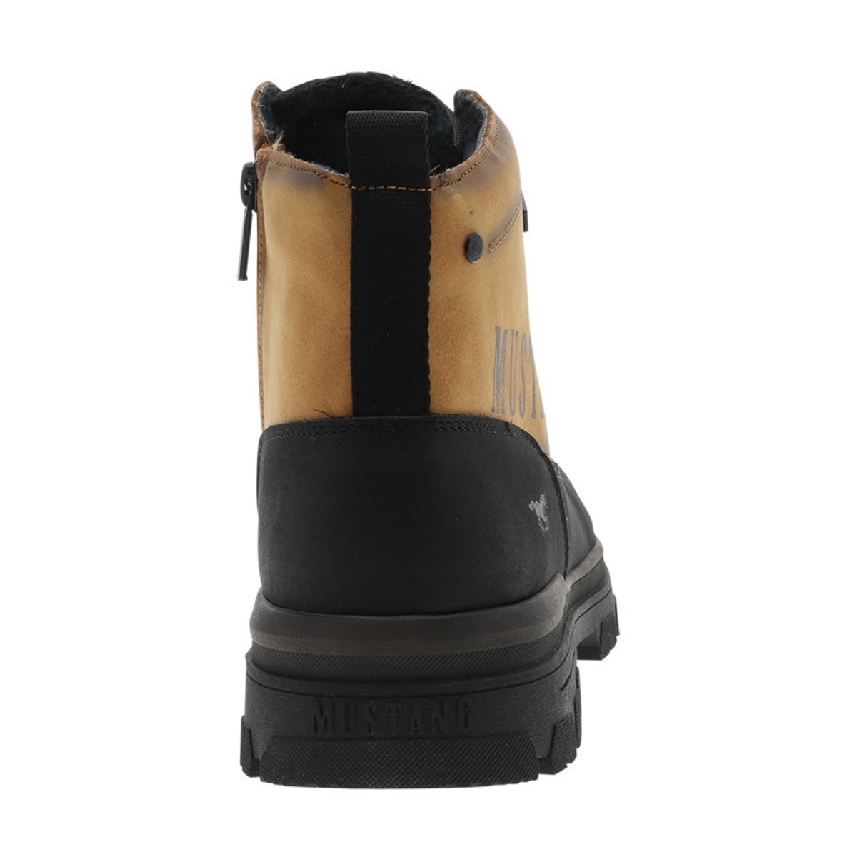 Bottines camel à talon décroché bas pourvues de lacets et d'un zip latéral brun, MUSTANG