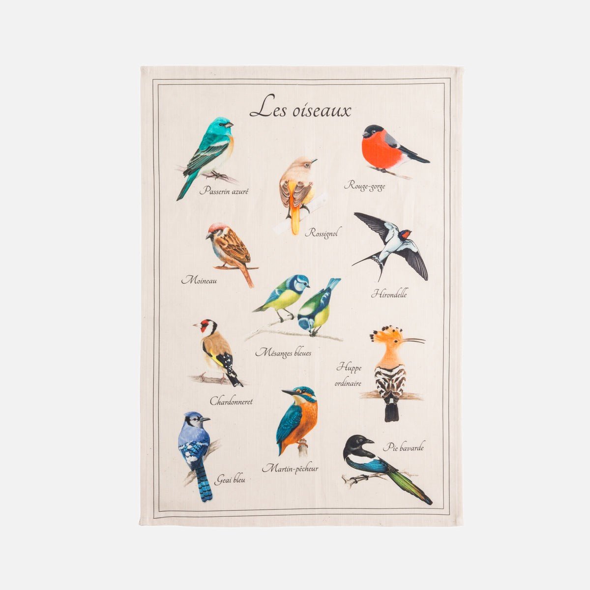 Torchon imprimé en coton et lin LES OISEAUX blanc, COUCKE