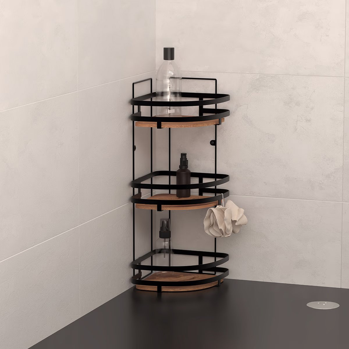 Étagère de douched'angle 3 niveaux en acacia BLACKACIA noir, 5FIVE SIMPLY SMART