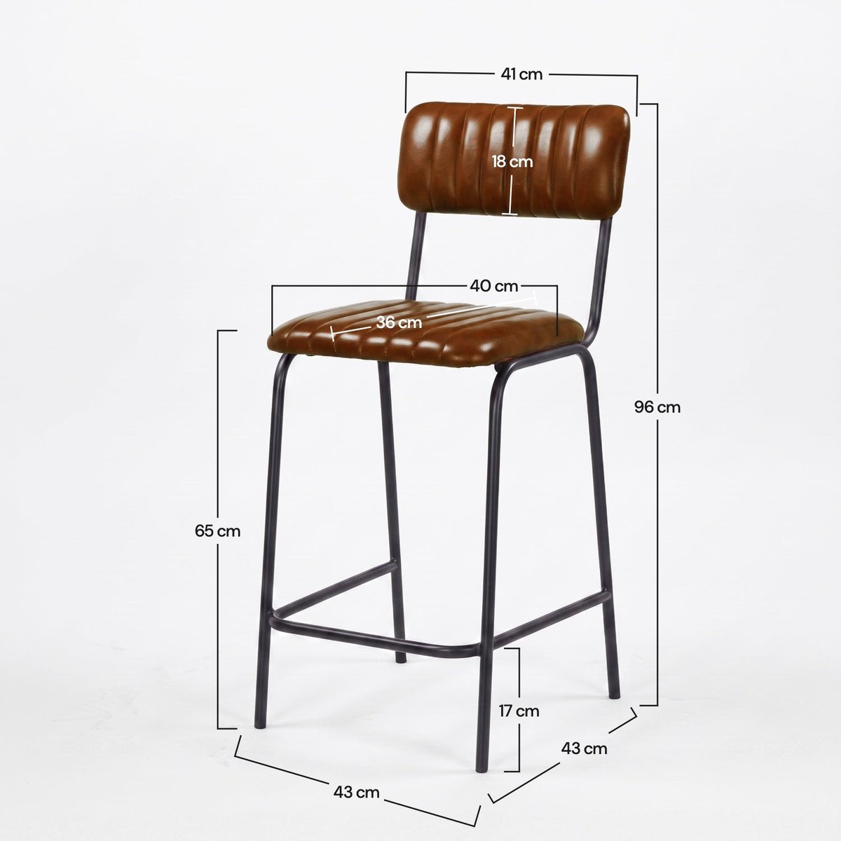 Lot de 2 chaises de bar 65 cm en cuir - ARSÈNE marron, MAISON PAVANE