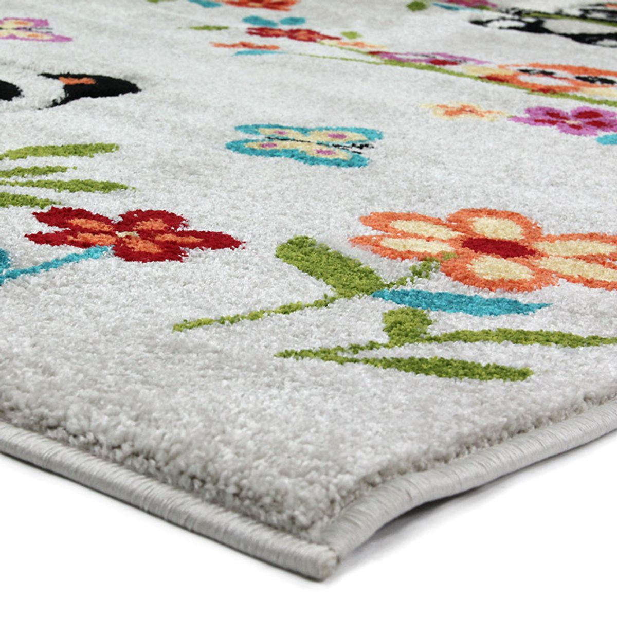 Tapis enfant toucher laineux imprimé pandas FUJI blanc, THE DECO FACTORY