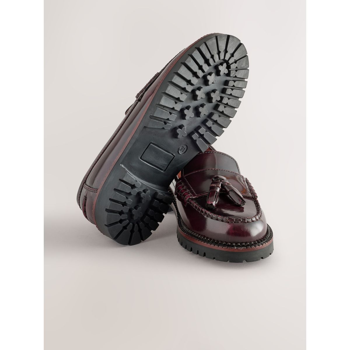 Mocassins habillés en cuir pompon bordeaux, NEXT