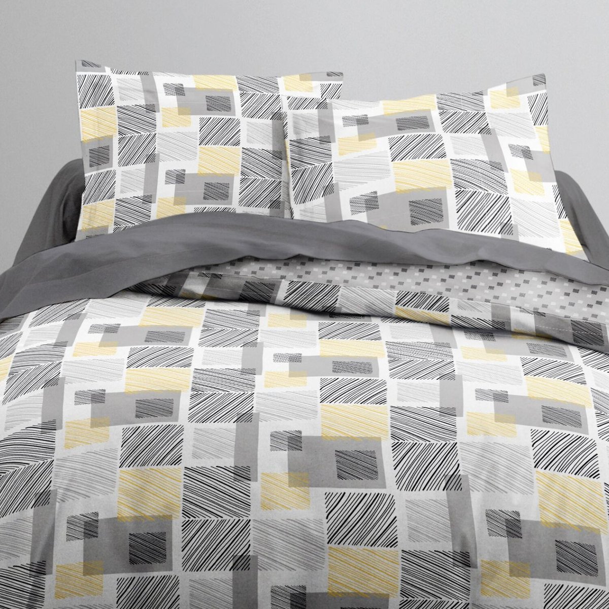 housse de couette avec taie(s) en coton, GRAPHG gris, C DESIGN HOME TEXTILE