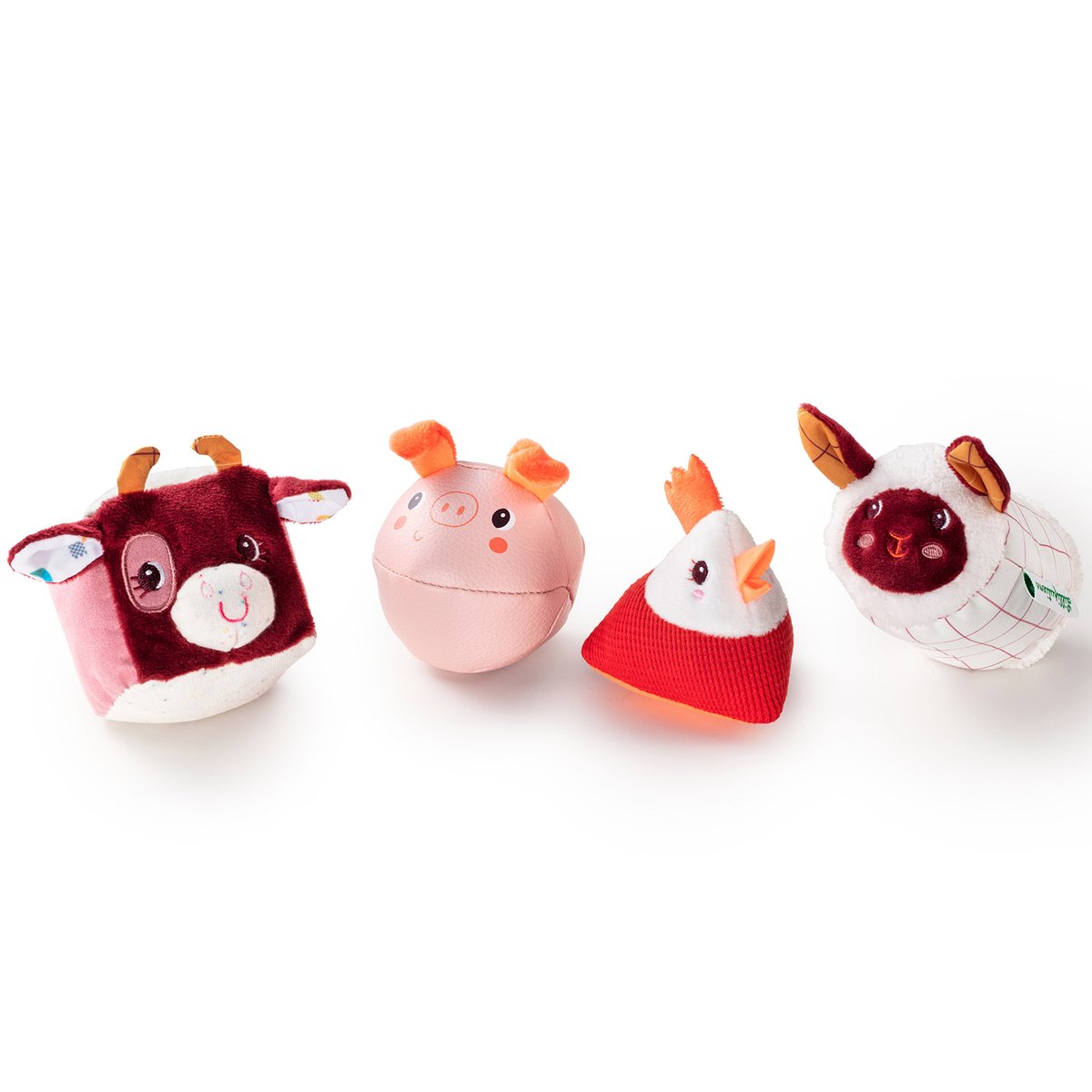 Lot de 4 formes hochets Ferme orange, rose, blanc, LILLIPUTIENS