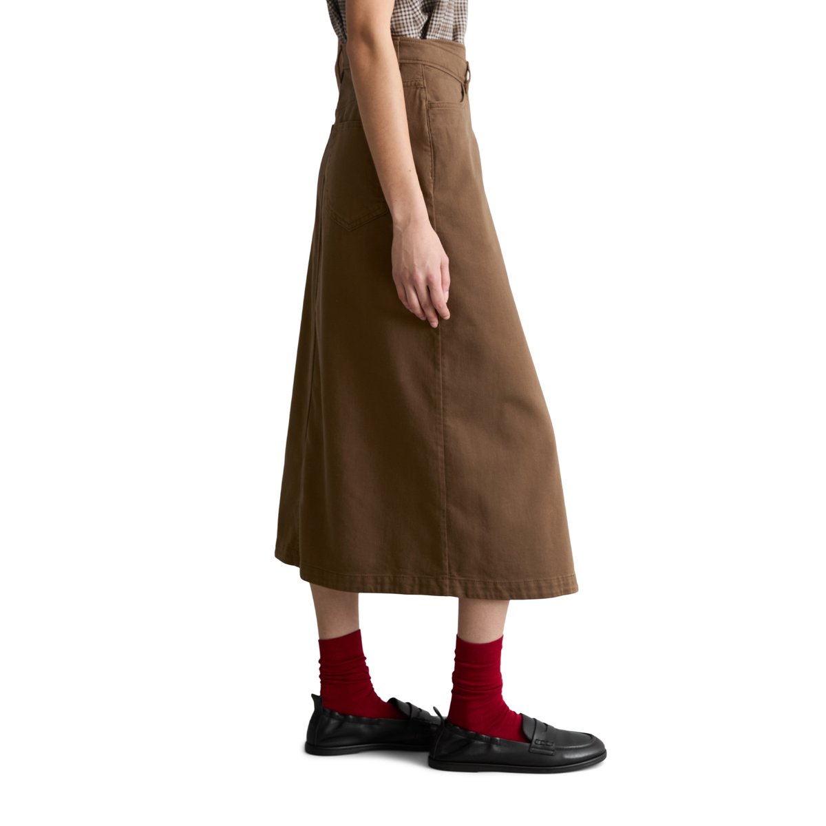 Jupe flare à mi-mollet en sergé de coton bio et de lyocell marron foncé, MARC O’POLO DENIM