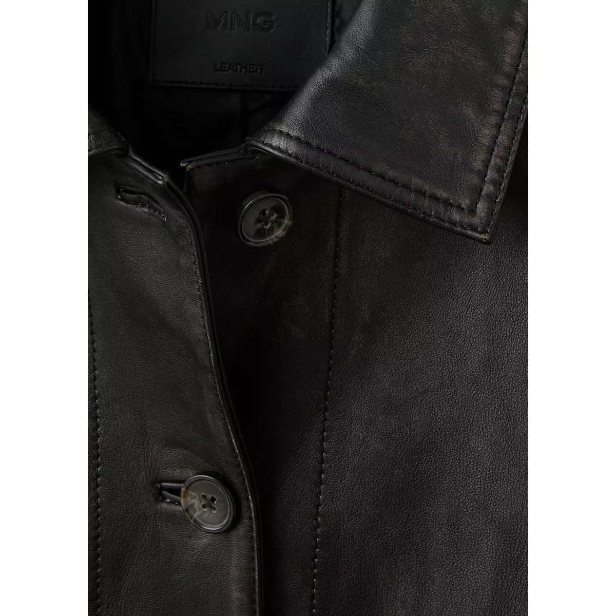 Veste cuir effet usé marron, MANGO