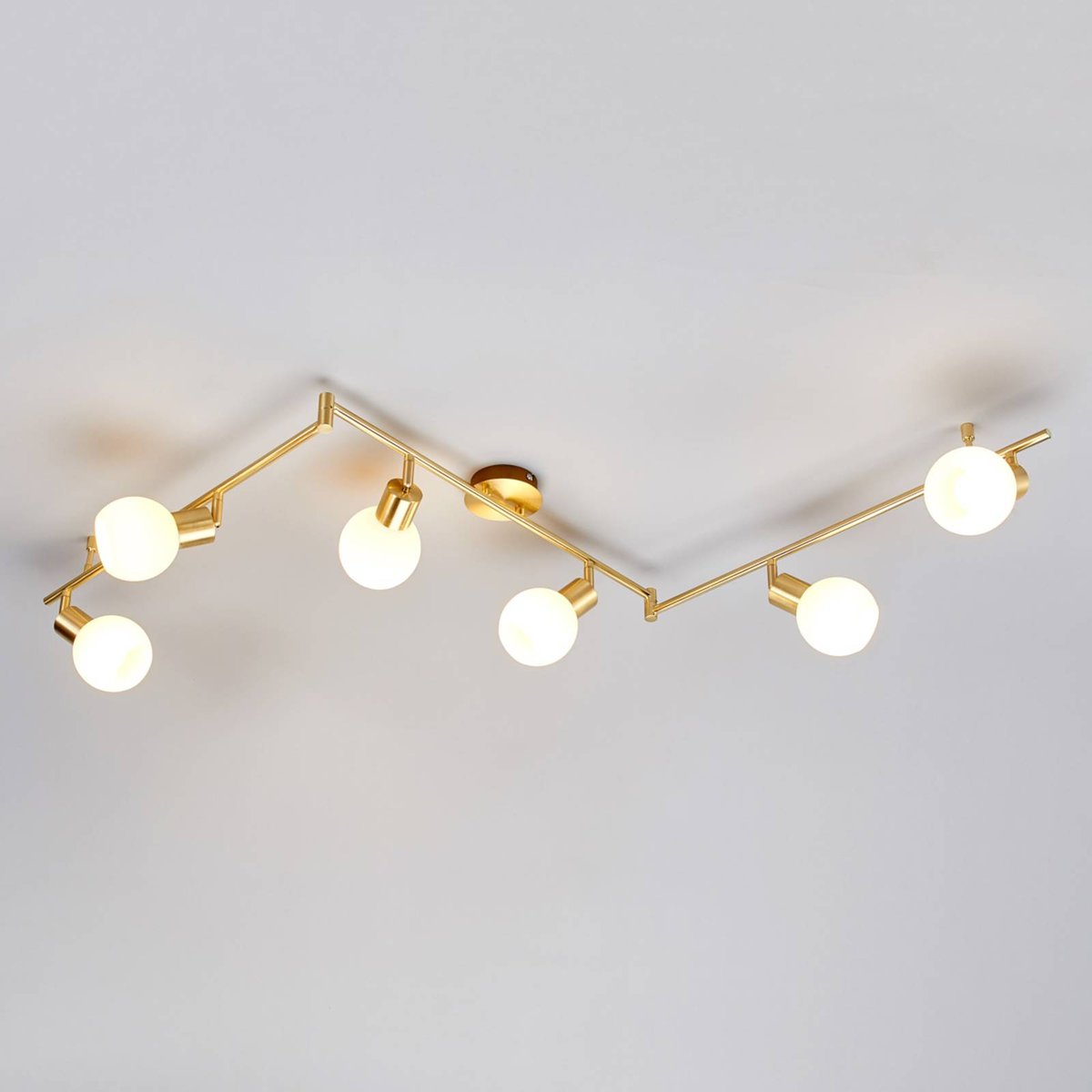 Plafonnier en métal moderne, Elaina laiton, blanc opale, LINDBY