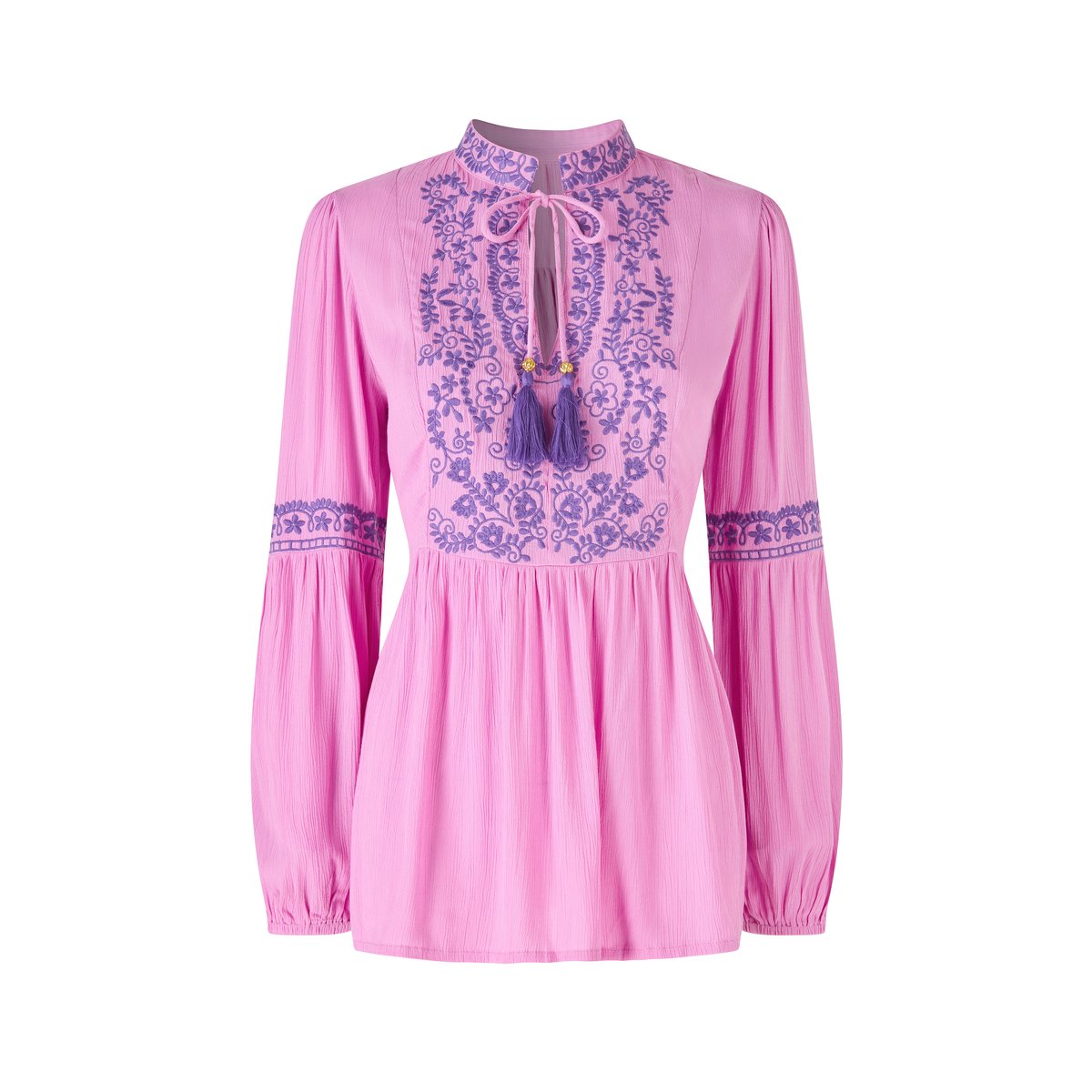 Blouse brodée à pompons remarquable rose, JOE BROWNS
