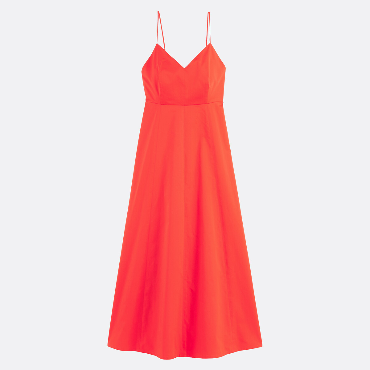 Robe longue à fines bretelles col V rouge orangé, LA REDOUTE COLLECTIONS