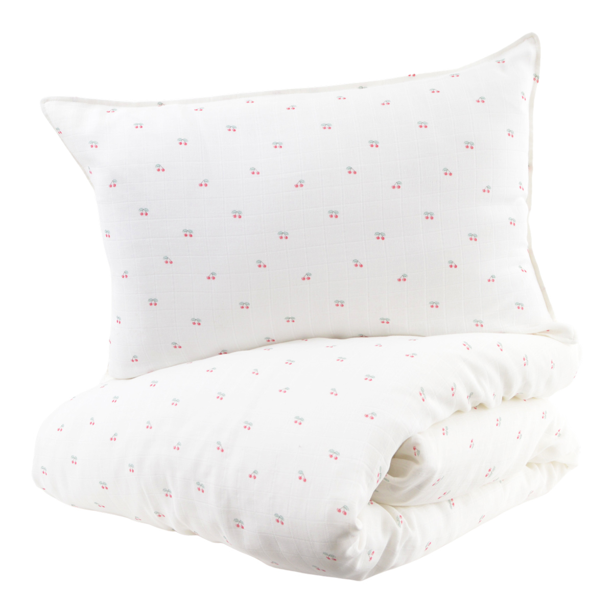 Parure de couette bébé gaze de coton bio CERISE ecru, LITTLE CREVETTE